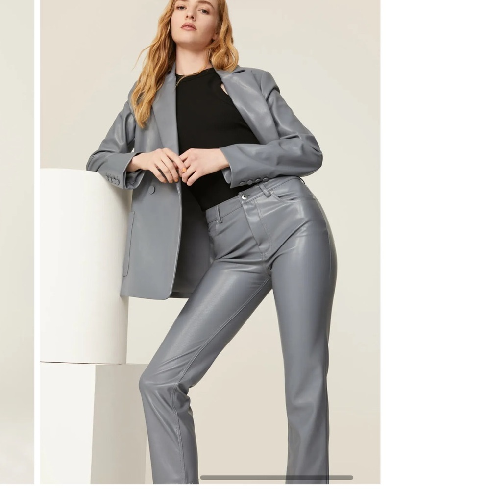 Jonathan Simkhai River Gray Faux Leather Straight Ankle Pants Size 0